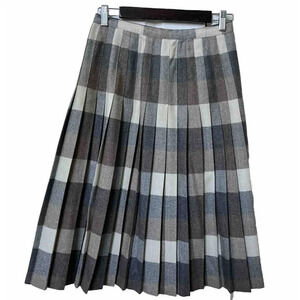 Vintage Paris  Star Gray Neutral Plaid Pleated Kilt Midi Skirt 26"